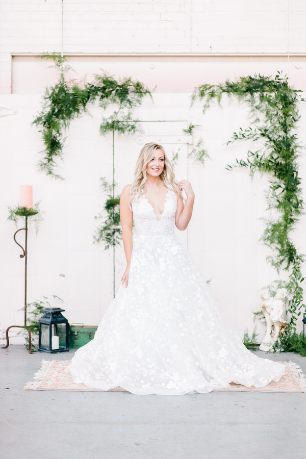 Industrial Blush and Gold Styled Shoot at the Norwood Space Center on The Boston Bride