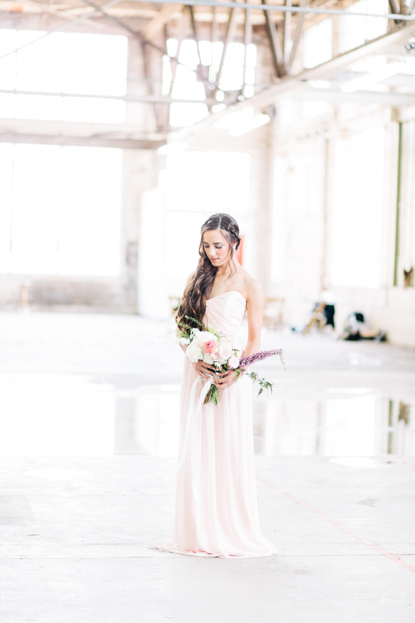 Industrial Blush and Gold Styled Shoot at the Norwood Space Center on The Boston Bride