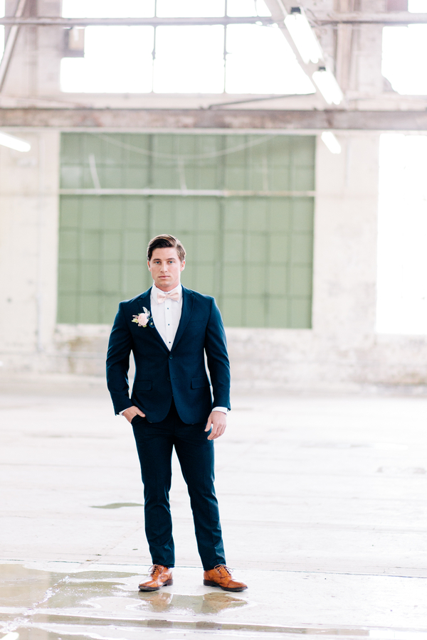 Industrial Blush and Gold Styled Shoot at the Norwood Space Center on The Boston Bride