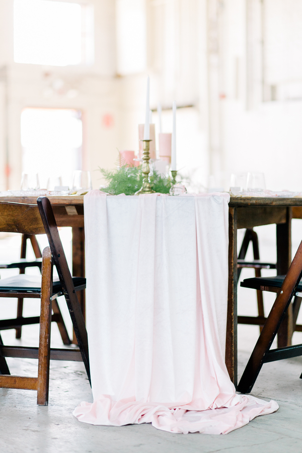 Industrial Blush and Gold Styled Shoot at the Norwood Space Center on The Boston Bride