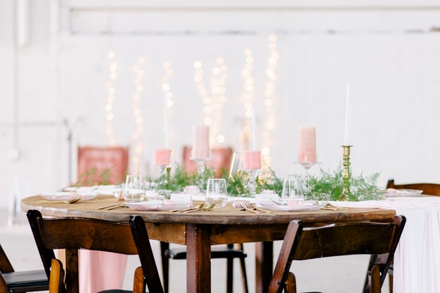 Industrial Blush and Gold Styled Shoot at the Norwood Space Center on The Boston Bride