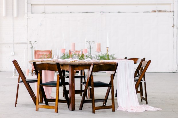 Industrial Blush and Gold Styled Shoot at the Norwood Space Center on The Boston Bride