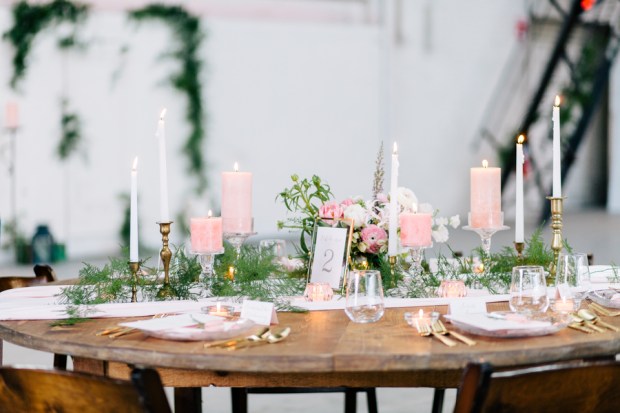 Industrial Blush and Gold Styled Shoot at the Norwood Space Center on The Boston Bride