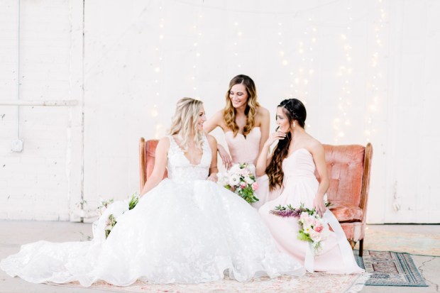 Industrial Blush and Gold Styled Shoot at the Norwood Space Center on The Boston Bride