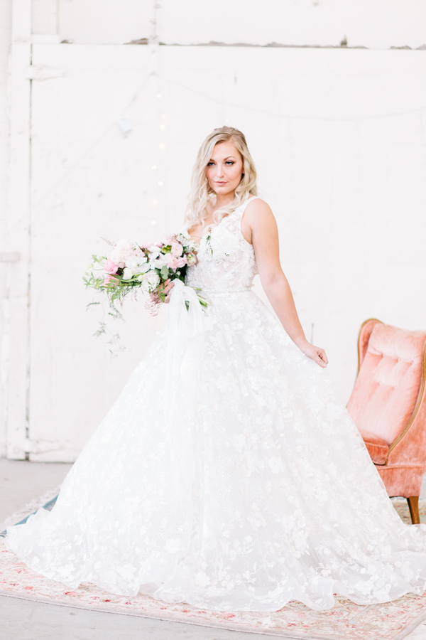 Industrial Blush and Gold Styled Shoot at the Norwood Space Center on The Boston Bride