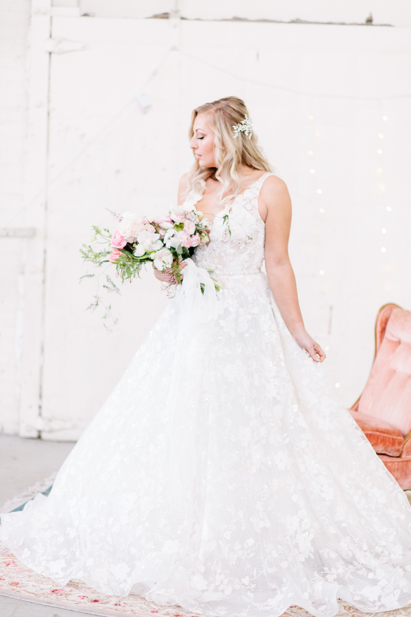 Industrial Blush and Gold Styled Shoot at the Norwood Space Center on The Boston Bride