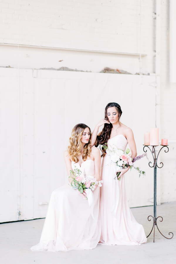 Industrial Blush and Gold Styled Shoot at the Norwood Space Center on The Boston Bride