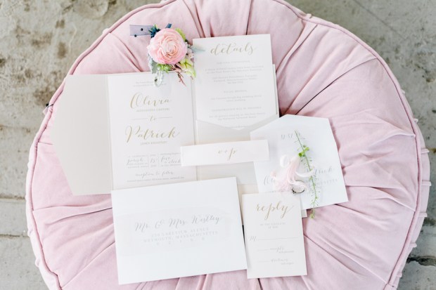 Industrial Blush and Gold Styled Shoot at the Norwood Space Center on The Boston Bride